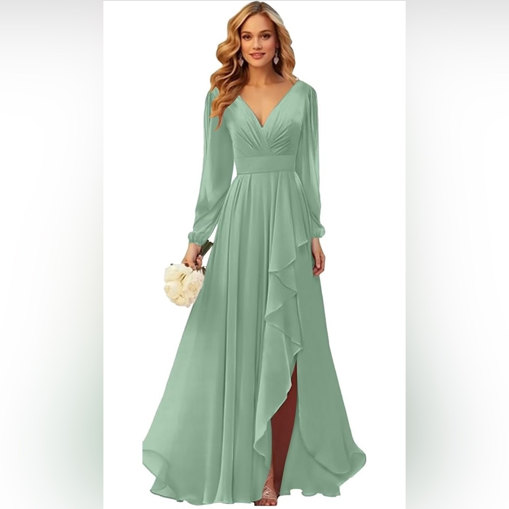 Sage Green Chiffon Bridesmaid Dress Sz 10